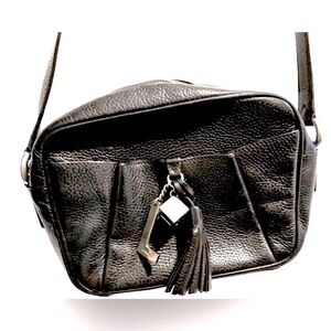 LANCEL Paris pebbled leather sac nine crossbody shoulder bag black tassle charm